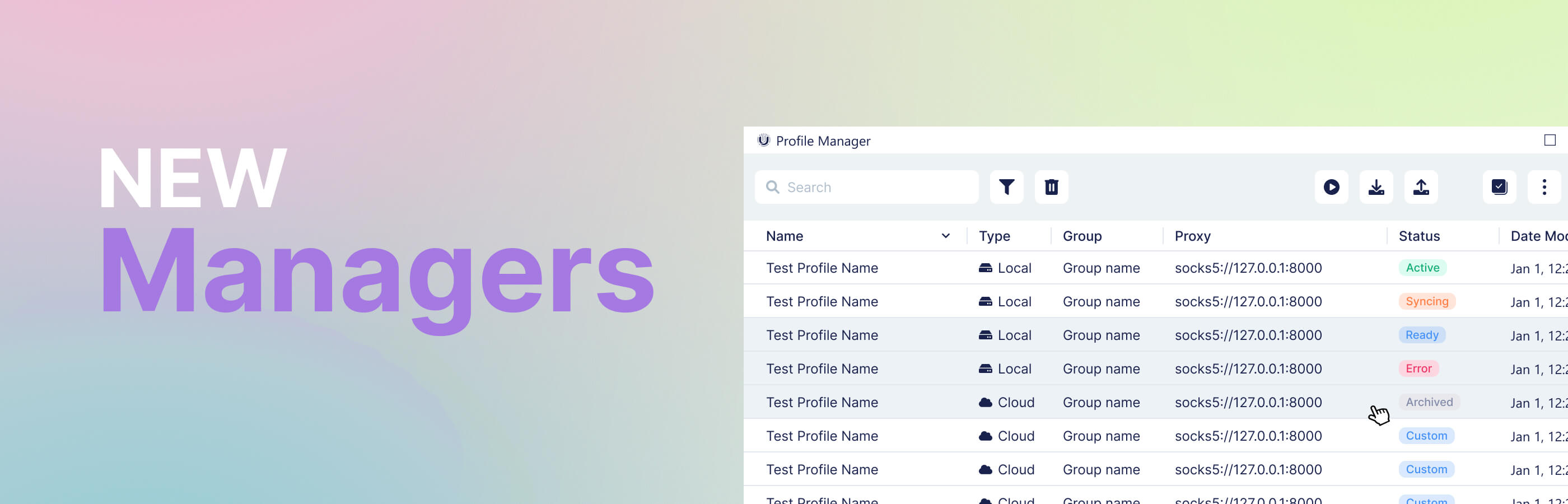 Novo design do gerenciador de perfil