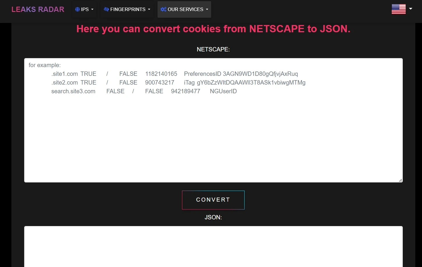 Leaksradar, Генератор сайтов, Конвертер cookie: Описание услуг на  Undetectable Browser