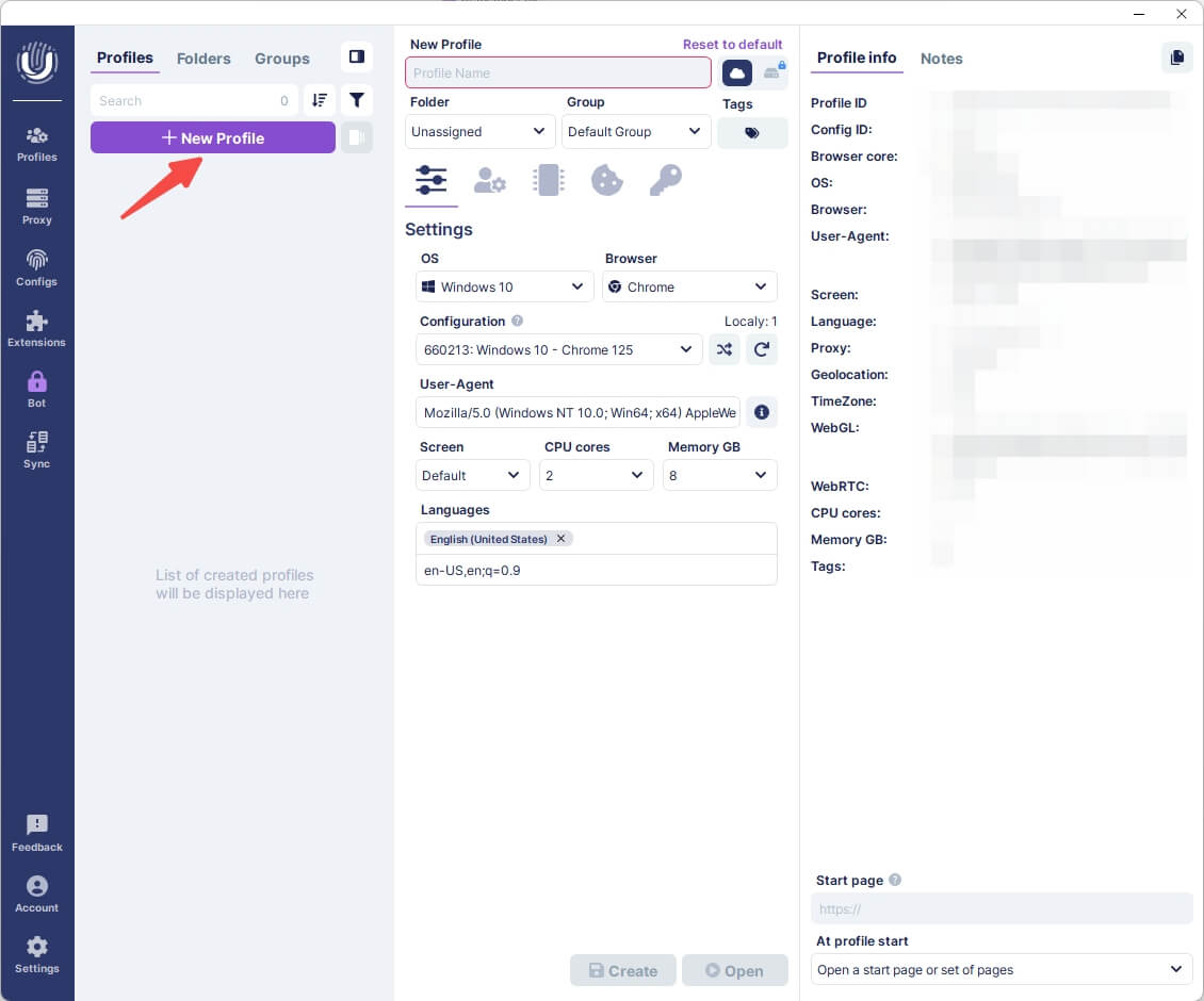 新しいブラウザプロファイルを作成 - Undetectable でのプロキシの設定