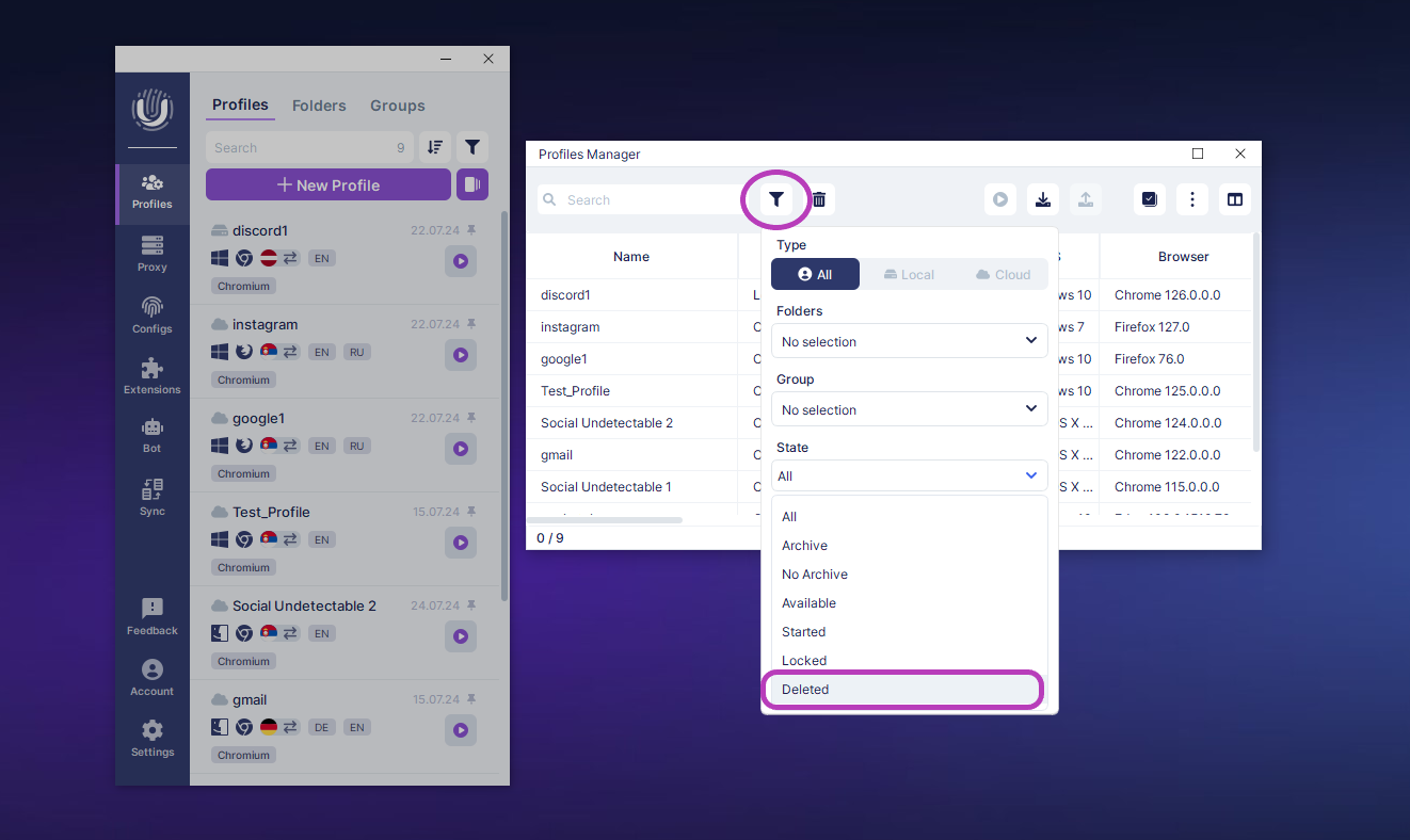 фильтр по State - Deleted