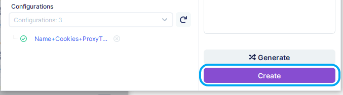 Кнопка создания профилей