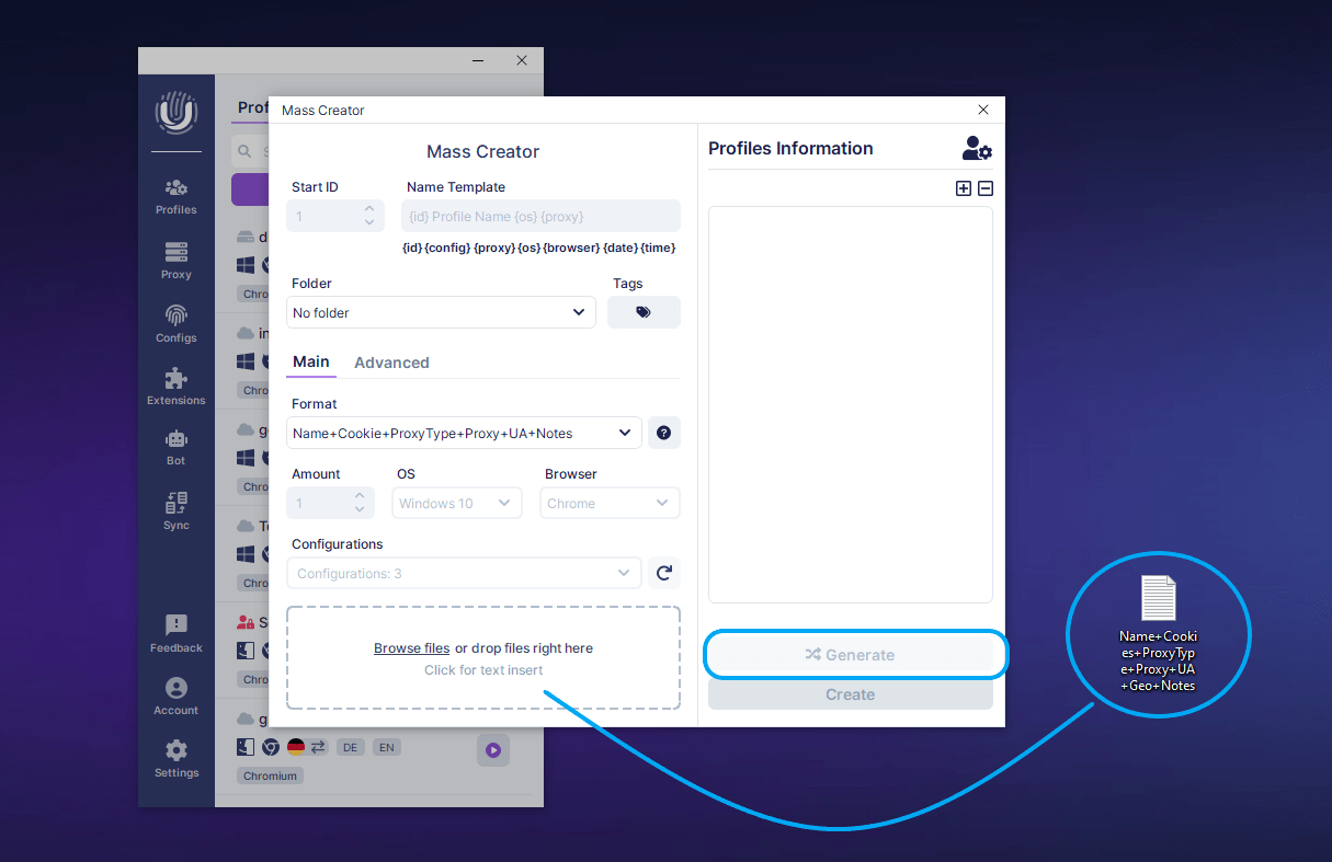 Перенос файлов JSON в поле для генерации
