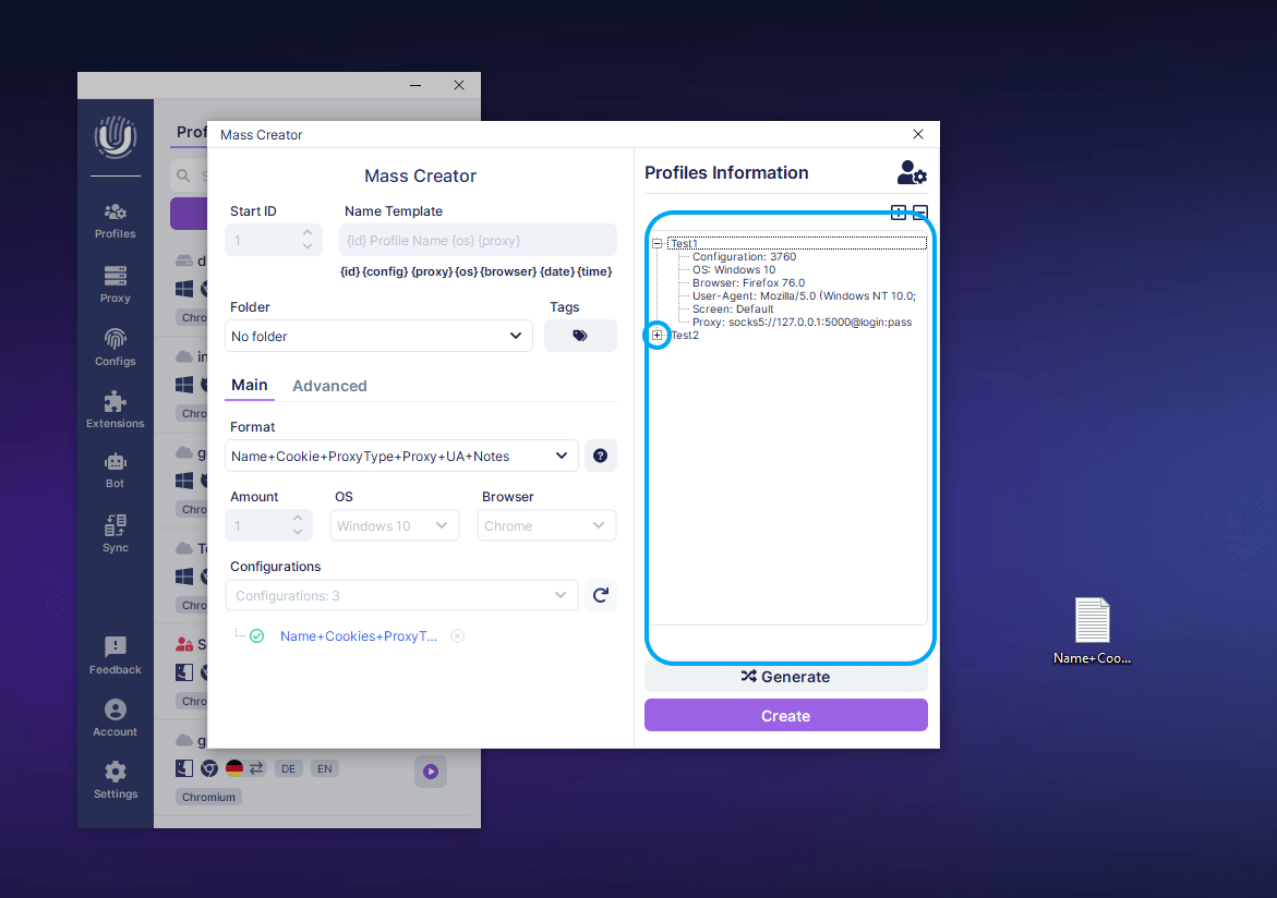 Thông tin cơ bản về các hồ sơ được tạo